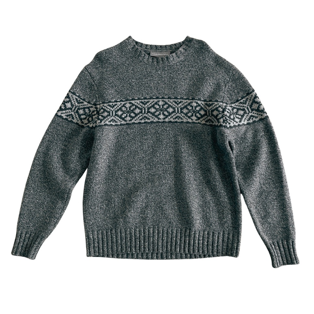 MARCONI Lambswool Snowflakes Men’s Knitted Sweater Size L  Gray Fisherman
